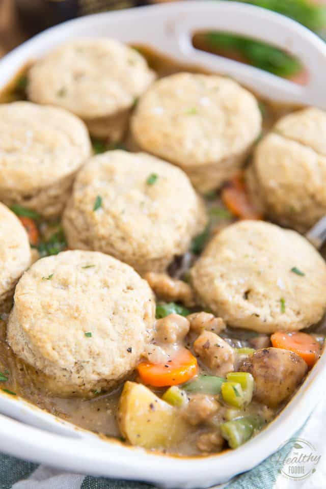 This Vegan Pot Pie topped with Vegan Whole Wheat biscuits is not only a super fun variation on this great classic comfort dish, but it's also much quicker and easier to make, too!