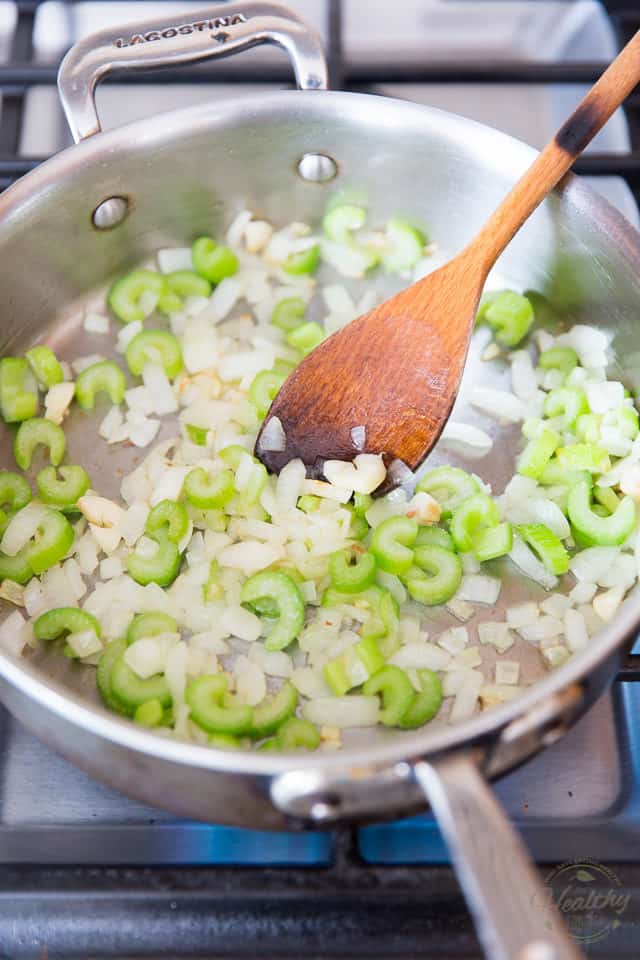 Cook the onions garlic and celery over medium heat