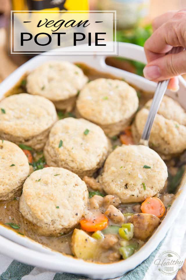 This Vegan Pot Pie topped with Vegan Whole Wheat biscuits is not only a super fun variation on this great classic comfort dish, but it's also much quicker and easier to make, too!  