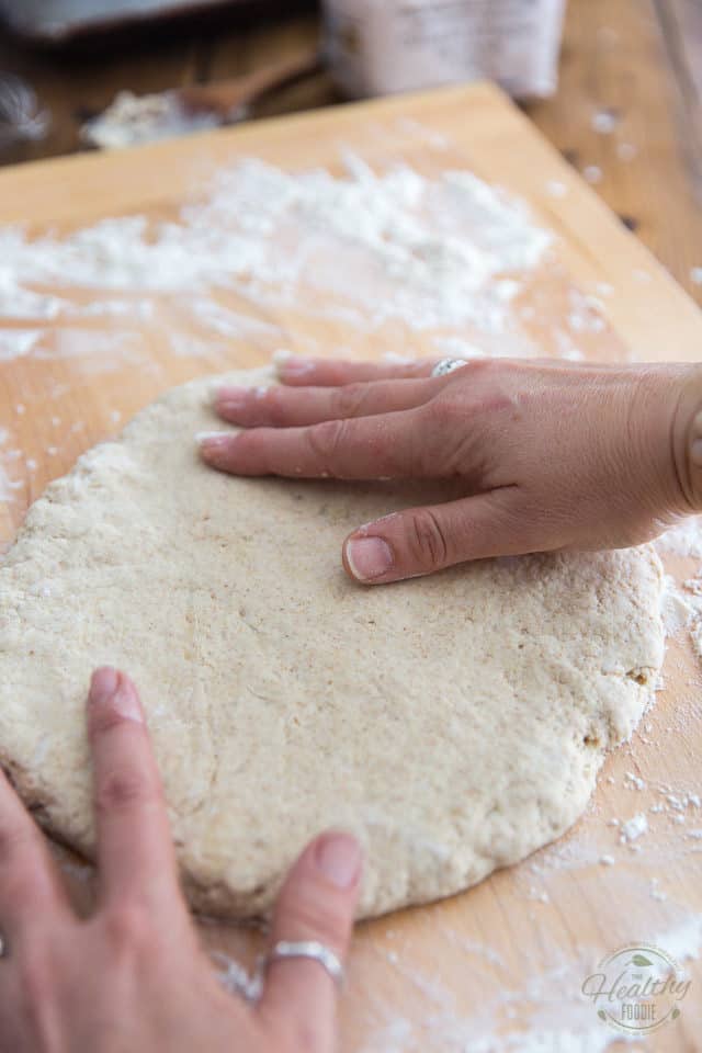 gently pat the dough out into a 3/4" thick round