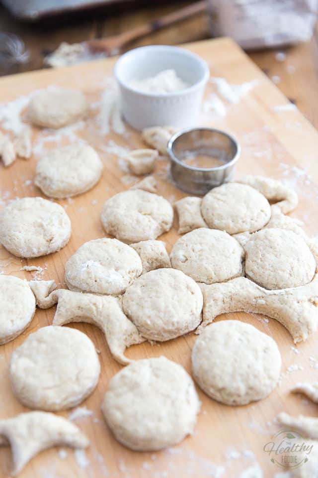 Cut out your biscuits with a 2-1/2" round cookie cutter
