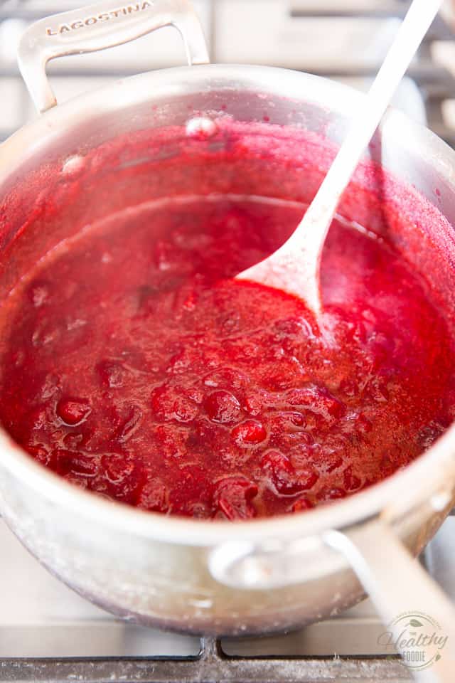 Boil gently until the mixture turns into a vibrant red jam-like sauce