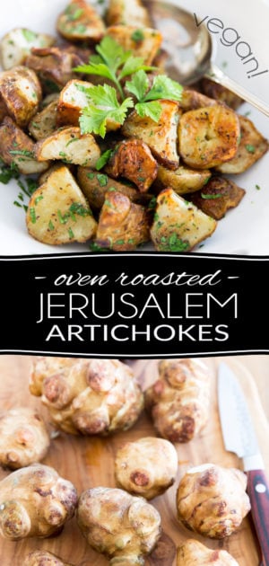 Oven Roasted Jerusalem Artichokes, also called Sunchokes, are a nice change from your regular taters! They're really similar, only they're a tad chewier and sweeter and not quite as starchy, with a delicate nutty flavor that's slightly reminiscent of artichokes.