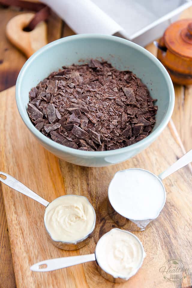 Overhead view of the ingredients needed to make the fudge