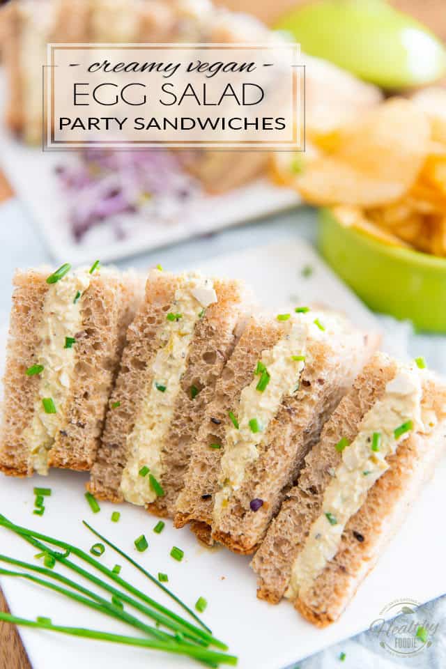 These Vegan Creamy Egg Salad Party Sandwiches look and taste so much like the real deal, no one will ever notice if you just drop them on the table without saying a word... 