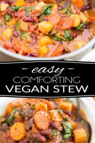 This Comforting Vegan Stew is super easy to make and only uses super simple ingredients that you probably keep in your fridge and pantry all the time...