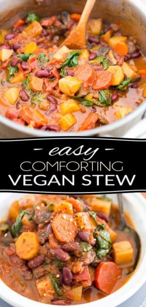 This Comforting Vegan Stew is super easy to make and only uses super simple ingredients that you probably keep in your fridge and pantry all the time...