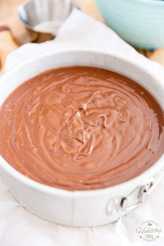 Silky chocolate mixture in a springform pan