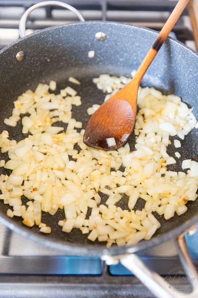 Browning the onions in a skillet