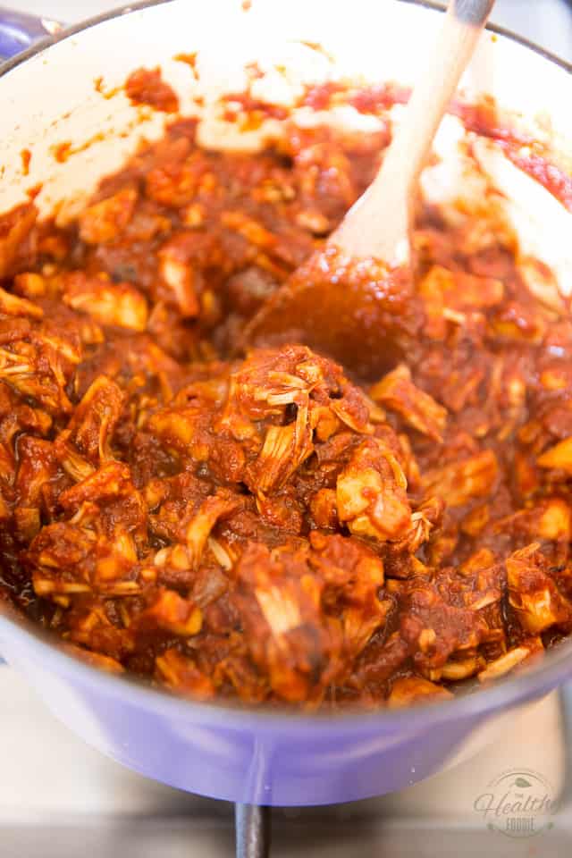 Mix the BBQ sauce and jackfruit until well combined