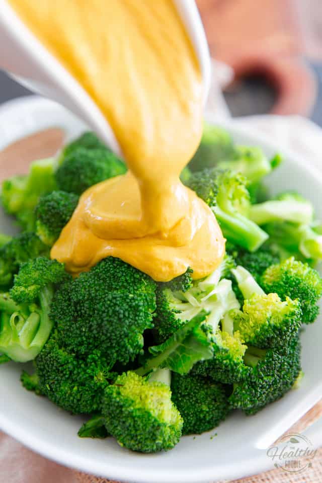 Pour the cheese sauce generously over steamed broccoli!