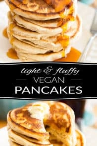 Quick and easy to make, these Light and Fluffy Vegan Pancakes are the ultimate comforting Sunday breakfast! Guaranteed to please everyone - no one will never know they're made with whole wheat flour!