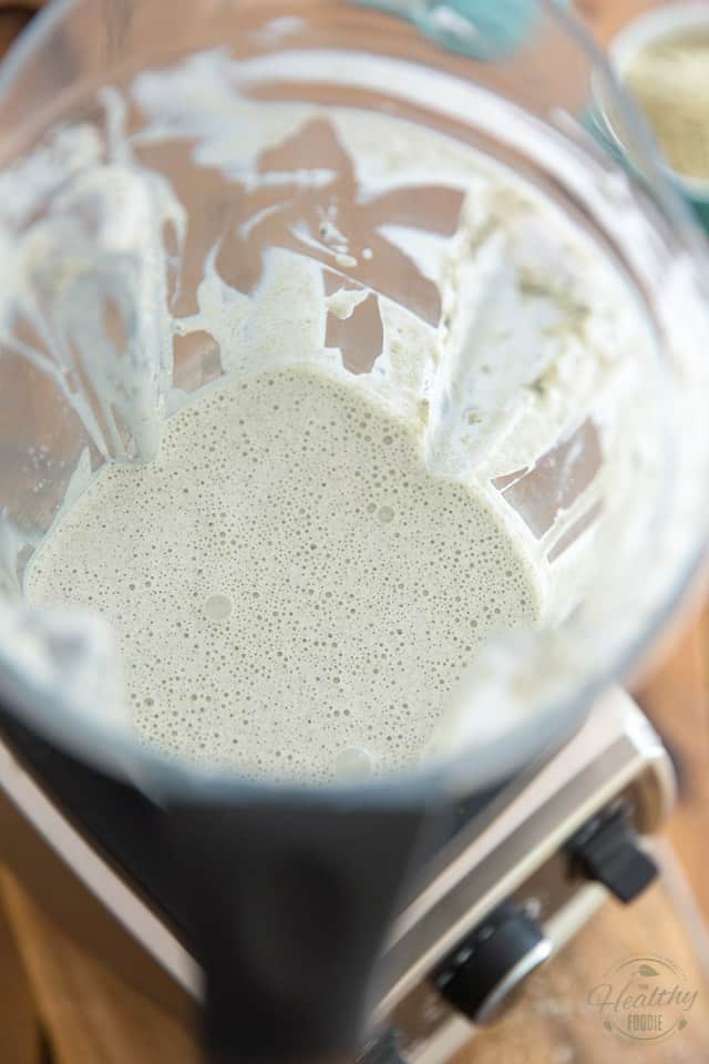 Process the hemp seeds and cup of water in your high speed blender until creamy